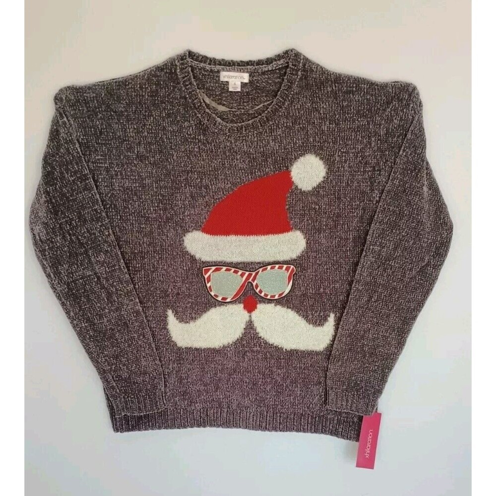 Xhilaration Women's Christmas Sweater Santa Mustache Black Size Small NWT